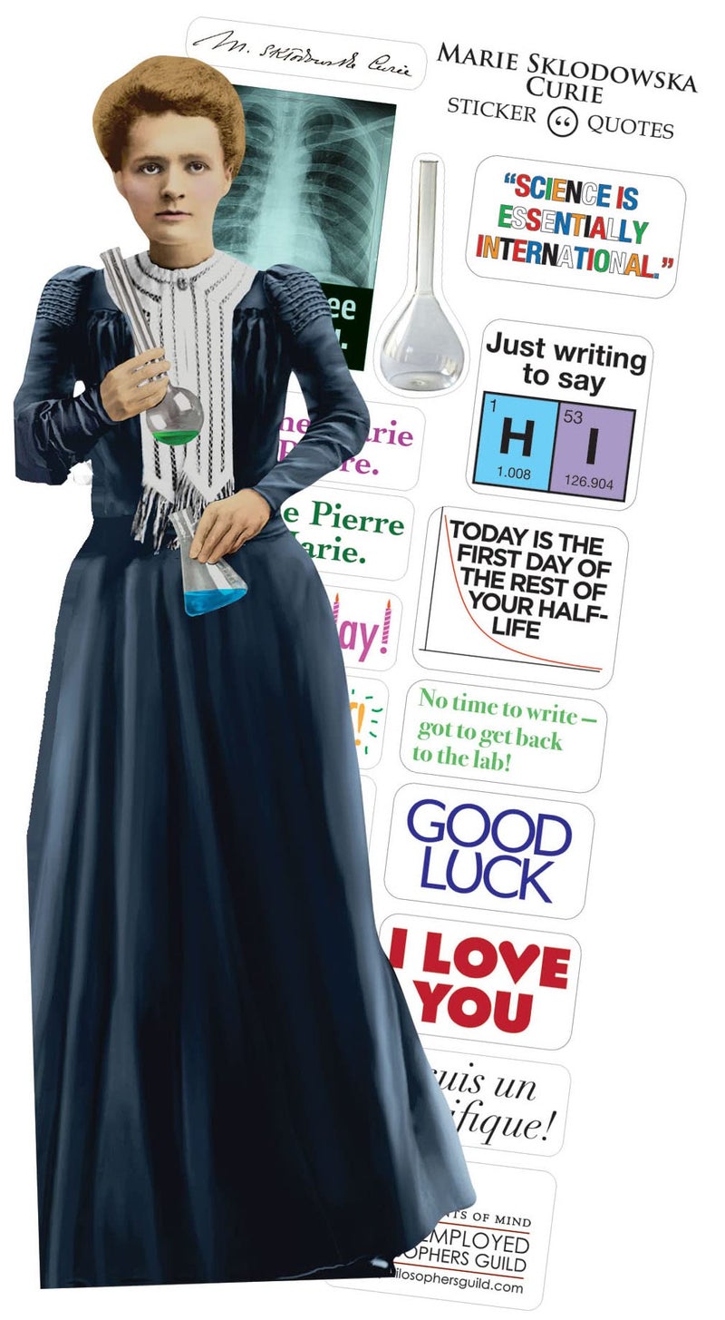 The Unemployed Philosophers Guild Marie Curie Quotable Notable Greeting Card and Sticker Sheet - Envelope Included - Image 1